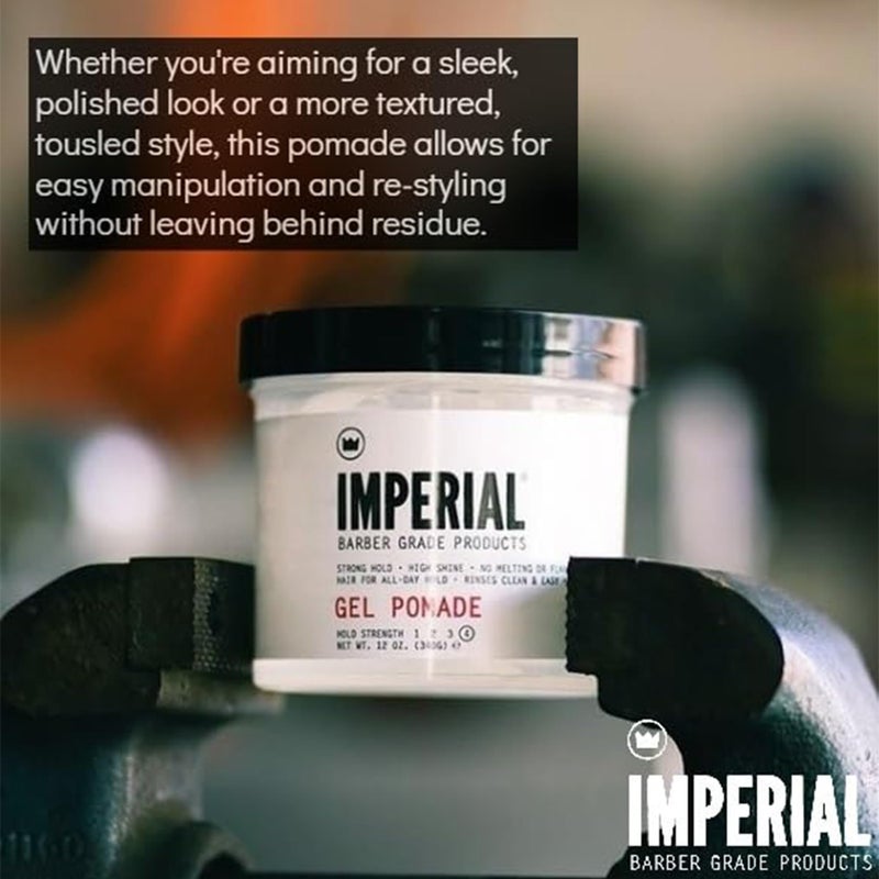 Imperial Barber Grade Gel Pomade - All Day Strong Hold, No Flaking, Water Based, Reactivatable - Natural Men's Hair Styling Product 12oz - Image 4